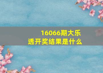 16066期大乐透开奖结果是什么