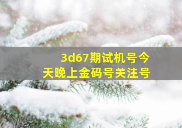 3d67期试机号今天晚上金码号关注号