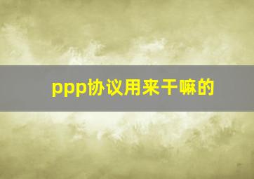 ppp协议用来干嘛的