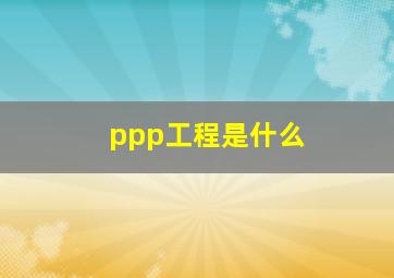 ppp工程是什么