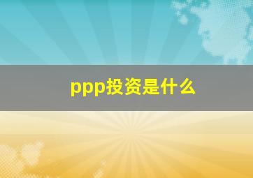 ppp投资是什么