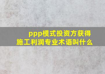 ppp模式投资方获得施工利润专业术语叫什么