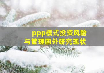 ppp模式投资风险与管理国外研究现状