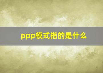 ppp模式指的是什么