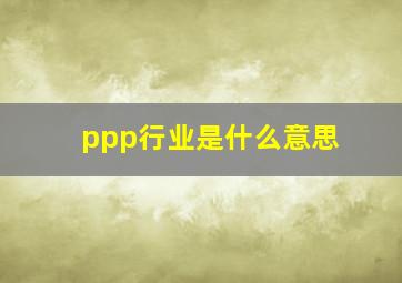 ppp行业是什么意思