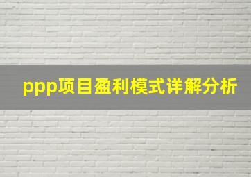 ppp项目盈利模式详解分析