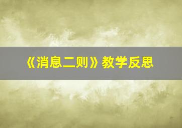 《消息二则》教学反思