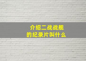 介绍二战战舰的纪录片叫什么