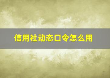 信用社动态口令怎么用