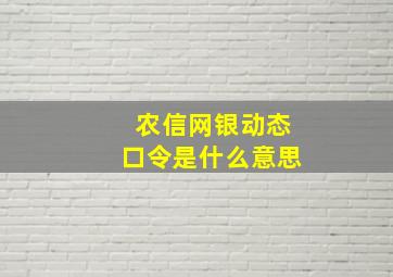 农信网银动态口令是什么意思