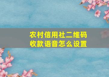 农村信用社二维码收款语音怎么设置