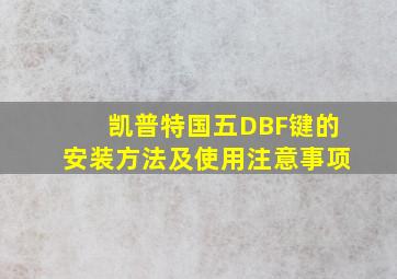 凯普特国五DBF键的安装方法及使用注意事项