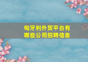 匈牙利外贸平台有哪些公司招聘信息