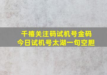 千禧关注码试机号金码今日试机号太湖一句空胆