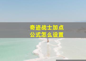 奇迹战士加点公式怎么设置