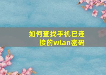 如何查找手机已连接的wlan密码