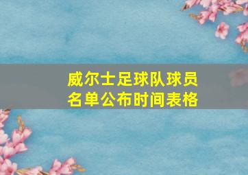 威尔士足球队球员名单公布时间表格