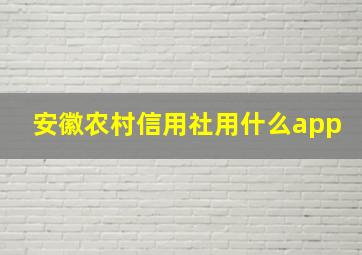 安徽农村信用社用什么app