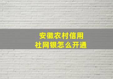 安徽农村信用社网银怎么开通