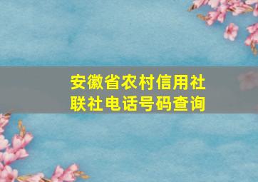 安徽省农村信用社联社电话号码查询