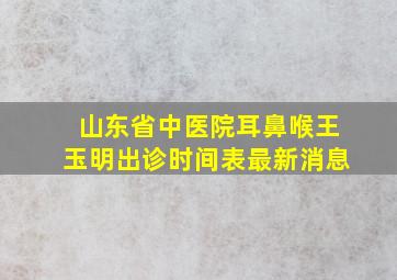 山东省中医院耳鼻喉王玉明出诊时间表最新消息