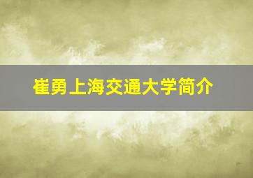 崔勇上海交通大学简介