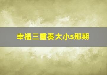 幸福三重奏大小s那期