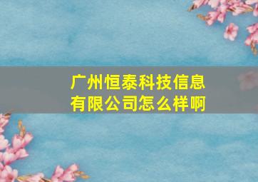 广州恒泰科技信息有限公司怎么样啊