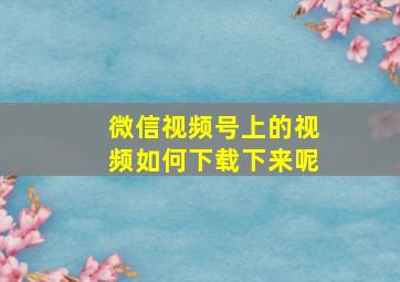 微信视频号上的视频如何下载下来呢