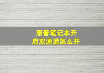 惠普笔记本开启双通道怎么开