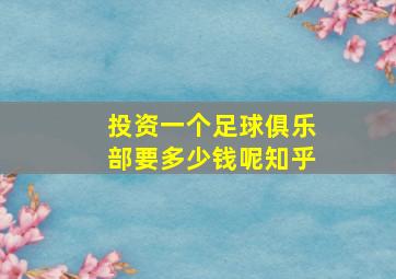 投资一个足球俱乐部要多少钱呢知乎