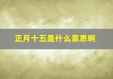 正月十五是什么意思啊