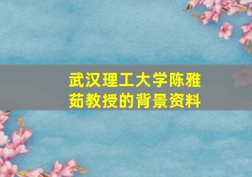 武汉理工大学陈雅茹教授的背景资料