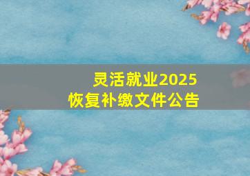 灵活就业2025恢复补缴文件公告