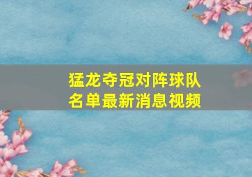 猛龙夺冠对阵球队名单最新消息视频