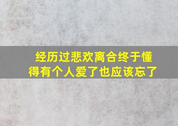 经历过悲欢离合终于懂得有个人爱了也应该忘了