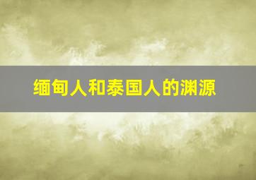 缅甸人和泰国人的渊源