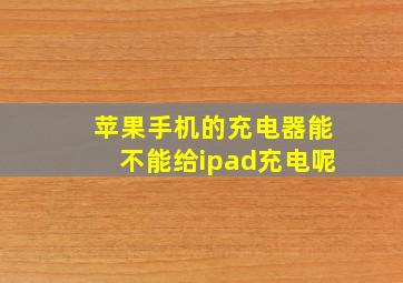 苹果手机的充电器能不能给ipad充电呢