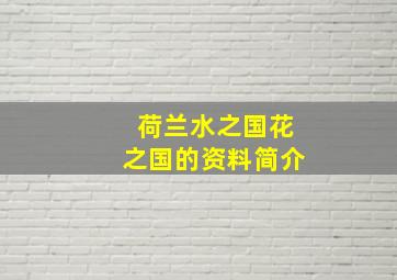 荷兰水之国花之国的资料简介