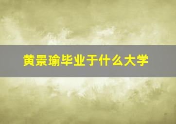 黄景瑜毕业于什么大学