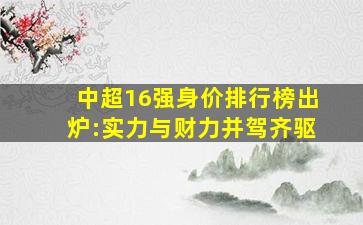 中超16强身价排行榜出炉:实力与财力并驾齐驱